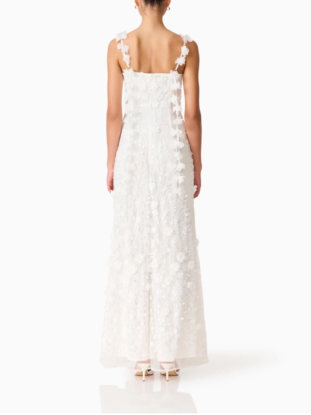 Elliatt White Floral Appliqué Square-Neck Gown with Bow Straps - Picture 4 of 5